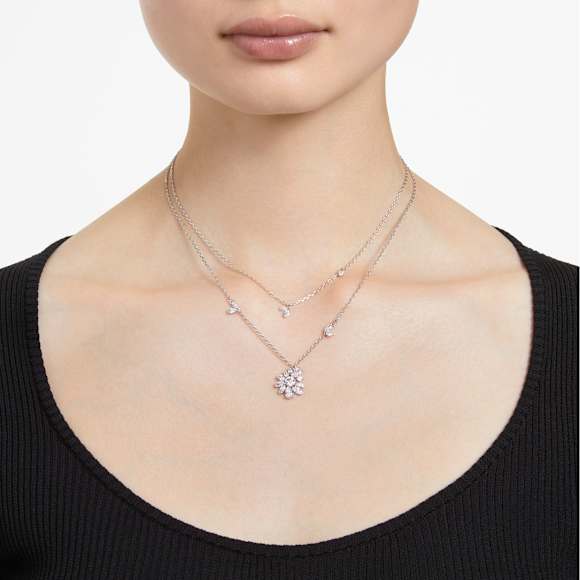Gema 层次项链, 混合切割, 花朵, 白色, 镀铑 - Swarovski, 5644658