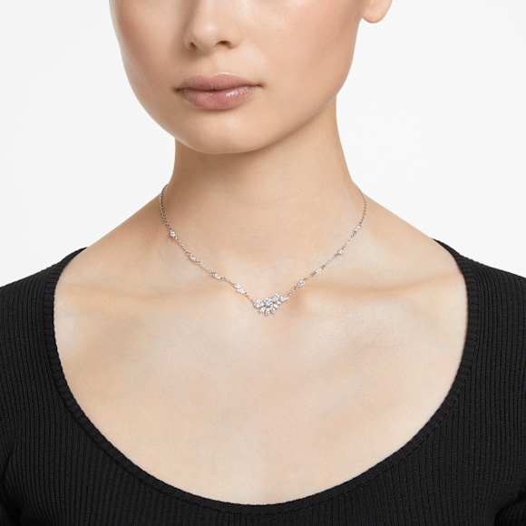 Gema pendant, Mixed cuts, Flower, White, Rhodium plated - Swarovski, 5644683