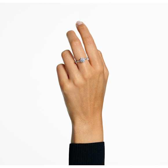 Constella cocktail ring, Round cut, Pavé, White, Rhodium plated - Swarovski, 5645251