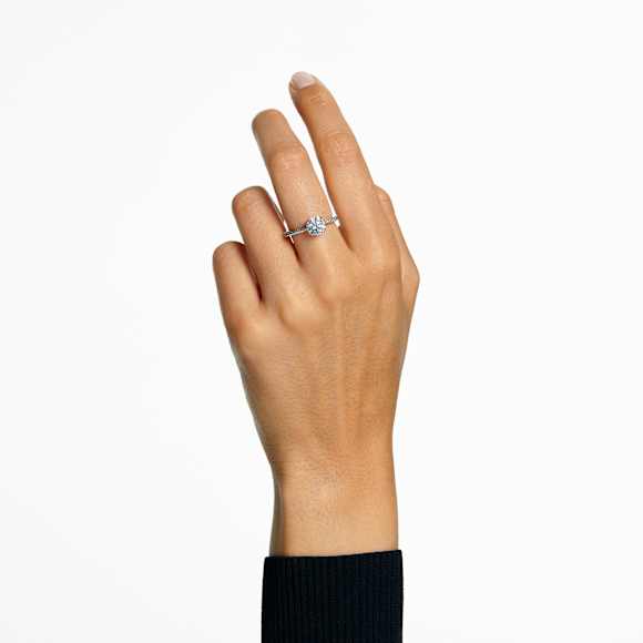 Constella cocktail ring, Round cut, Pavé, White, Rhodium plated - Swarovski, 5645253
