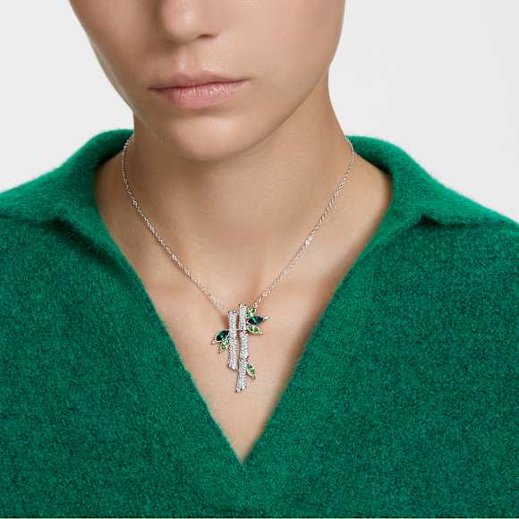 Dellium 项链, 竹子, 绿色, 镀铑 - Swarovski, 5645369