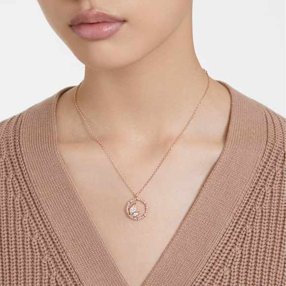 Dellium 项链, 圆形, 竹子, 白色, 镀玫瑰金色调 - Swarovski, 5645371
