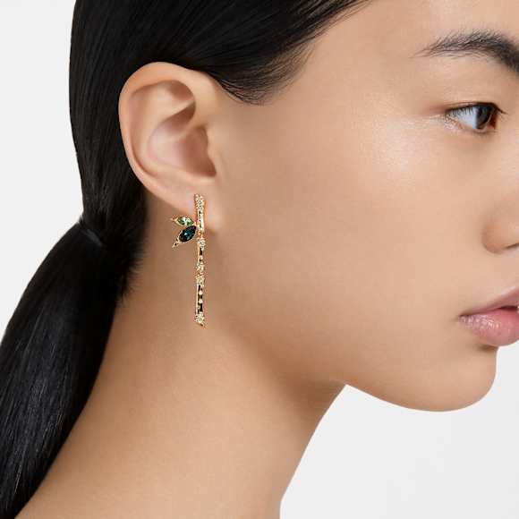 Dellium 水滴形耳环, 非对称设计, 竹子, 绿色, 镀金色调 - Swarovski, 5645372