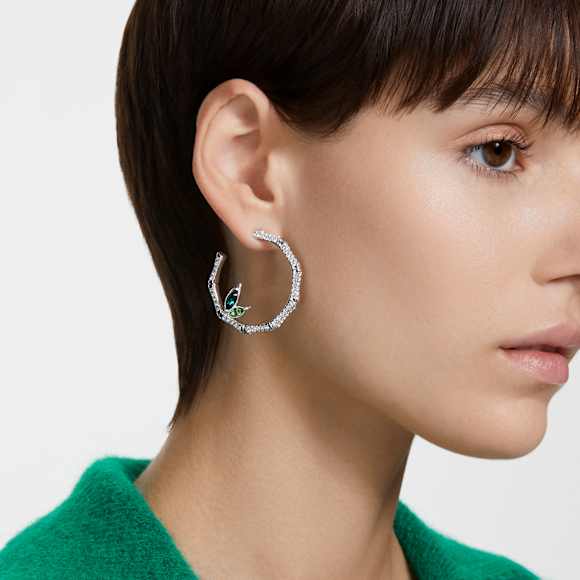 Dellium 大圈耳环, 竹子, 绿色, 镀铑 - Swarovski, 5645373