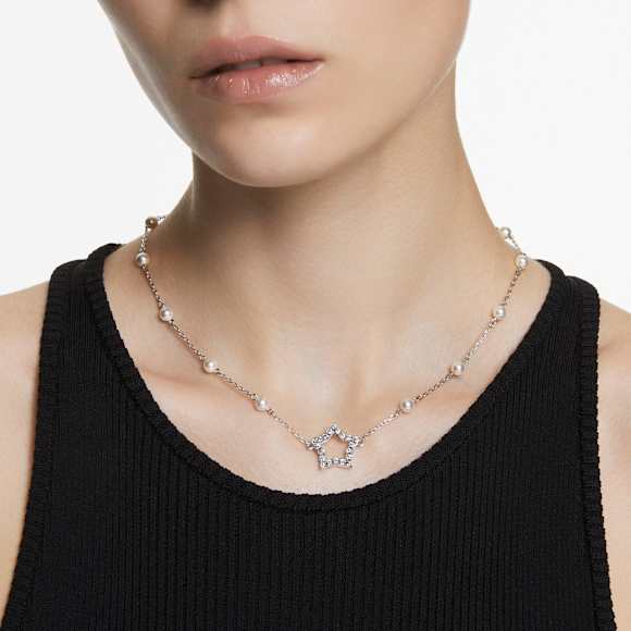 Stella necklace, Star, White, Rhodium plated - Swarovski, 5645379