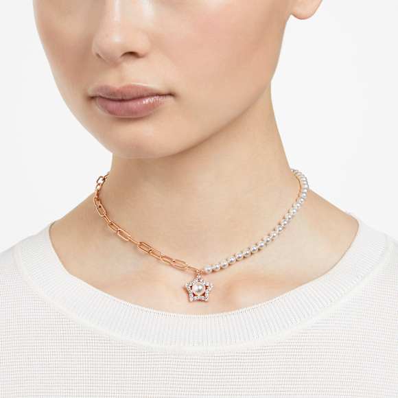 Stella 项链, 星星, 白色, 镀玫瑰金色调 - Swarovski, 5645381