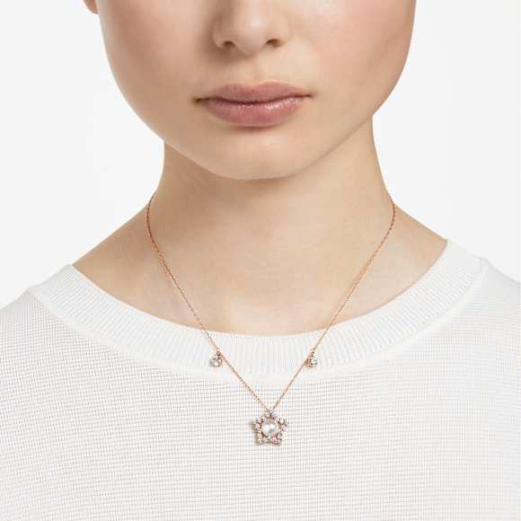 Collier Stella, Tailles variées, Étoile, Blanc, Placage de ton or rosé - Swarovski, 5645382