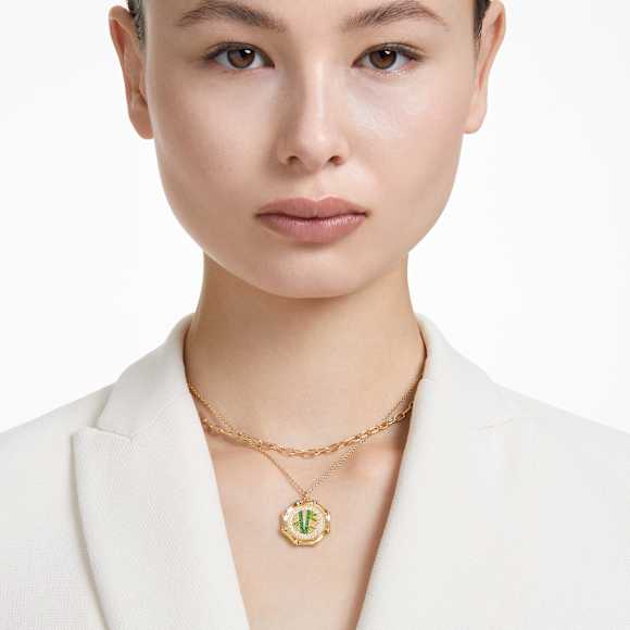 Dellium necklace, Bamboo, Green, Gold-tone plated - Swarovski, 5645388