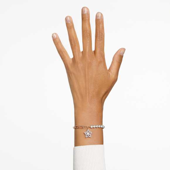 Braccialetto Stella, Pavé, Stella, Bianco, Placcato color oro rosa - Swarovski, 5645461