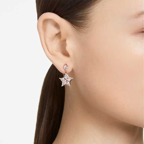 Stella drop earrings, Kite cut, Star, White, Rose gold-tone plated - Swarovski, 5645466