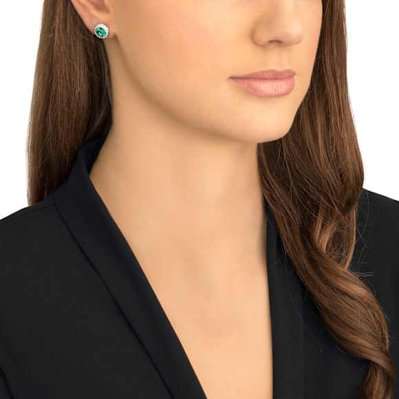 Una Angelic stud earrings, Round cut, Green, Rhodium plated - Swarovski, 5646714