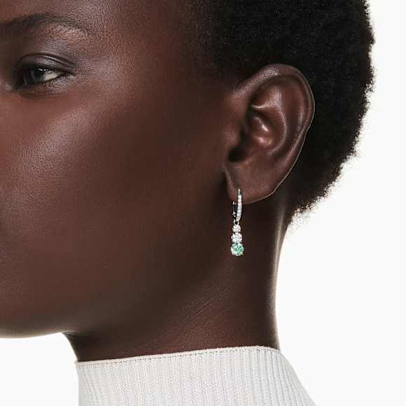 Stilla hoop earrings, Round cut, Green, Rhodium plated - Swarovski, 5646718