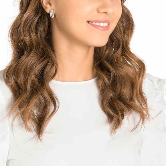 Further hoop earrings, White, Rhodium plated - Swarovski, 5646725