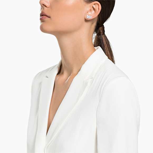 Louison 스터드 이어링, 잎, 화이트, 로듐 플래팅 - Swarovski, 5646728