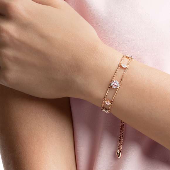 One bracelet, Mixed cuts, Heart, Pink, Rose gold-tone plated - Swarovski, 5646747