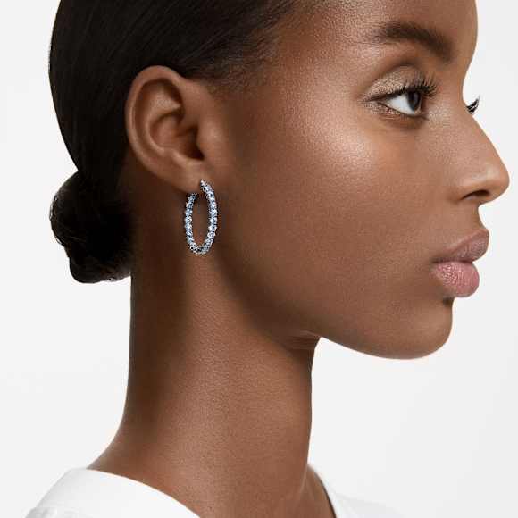 Anneaux d'oreilles Matrix, Taille ronde, Bleues, Métal rhodié - Swarovski, 5647446