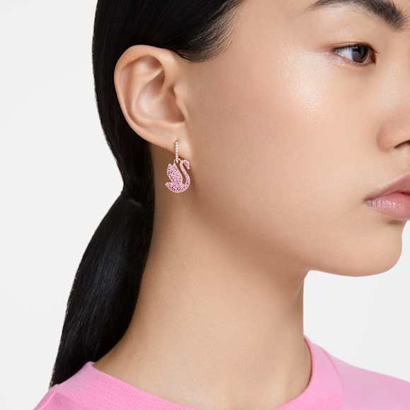 Swan Drop-Ohrhänger, Schwan, Rosa, Roségold-Legierungsschicht - Swarovski, 5647544