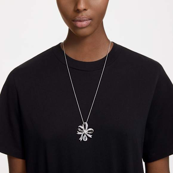Hyperbola pendant, Bow, Large, White, Rhodium plated - Swarovski, 5647561