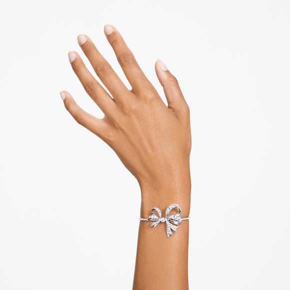 Volta bangle, Bow, White, Rhodium plated - Swarovski, 5647563