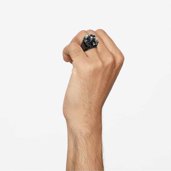 Numina cocktail ring, Octagon cut, Black, Ruthenium plated - Swarovski, 5648235