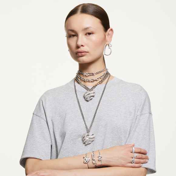 Prsten Matrix, Různé výbrusy, Srdce, Bílá, Pokoveno rhodiem - Swarovski, 5648293