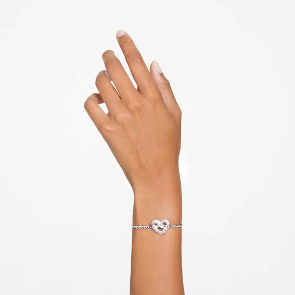 Matrix สร้อยข้อมือ, หัวใจ, ขาว, เคลือบโรเดียม - Swarovski, 5648299