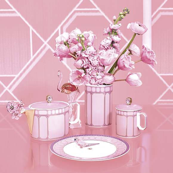 Signum dinner plate, Porcelain, Pink - Swarovski, 5648488