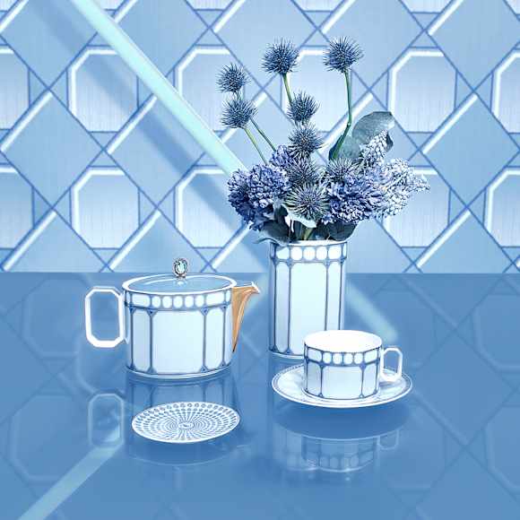 Signum ティーカップ＆ソーサー, 磁器, ブルー - Swarovski, 5648516
