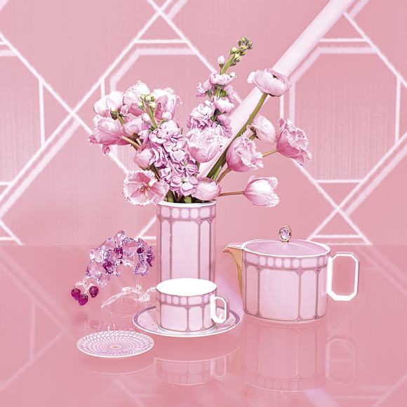 Signum teacup with saucer, Porcelain, Pink - Swarovski, 5648537