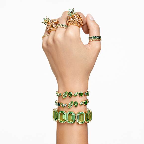 Matrix ring, Baguette-slijpvorm, Groen, ‎18k gouden afwerking - Swarovski, 5648910