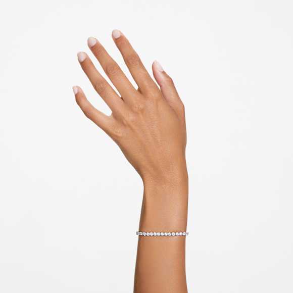 Matrix Tennis bracelet, Round cut, White, Rhodium plated - Swarovski, 5648936