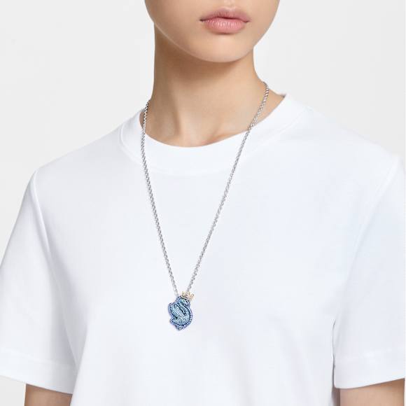 Pop Swan 链坠, 天鹅, 长款, 蓝色, 镀铑 - Swarovski, 5649194