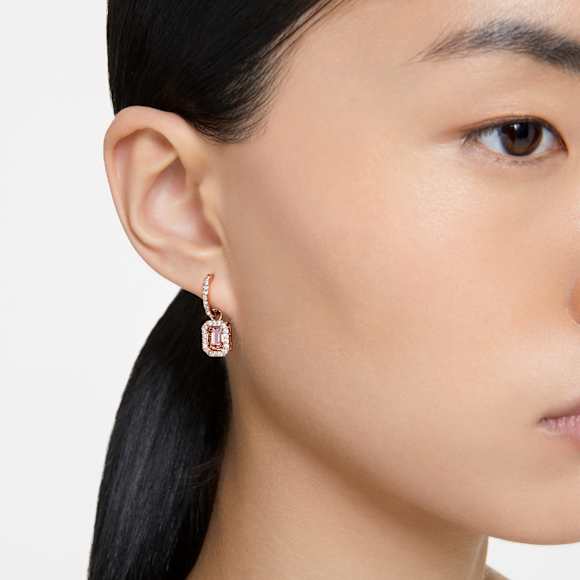 Una Angelic drop earrings, Octagon cut, Pink, 18K rose gold finish - Swarovski, 5649474