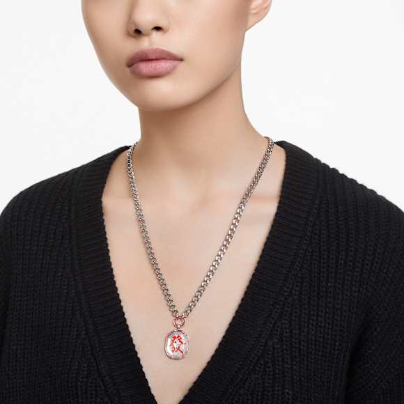 Alea necklace, Red, Rhodium plated - Swarovski, 5649789
