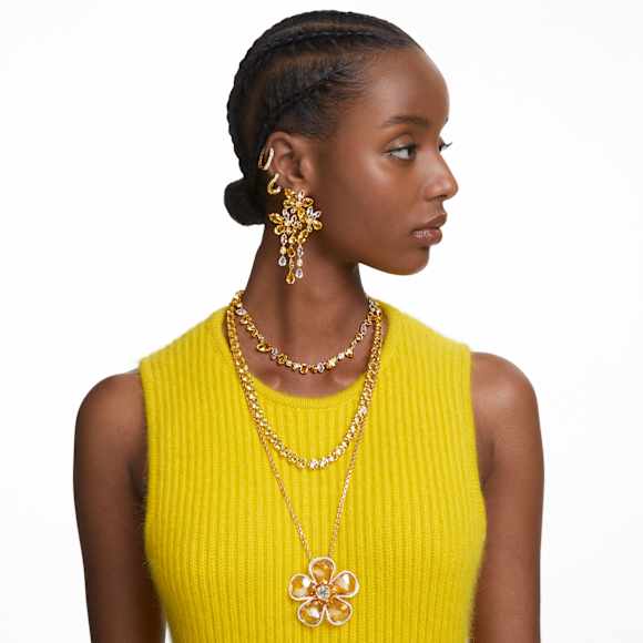 Idyllia pendant, Flower, Large, Yellow, Gold-tone plated - Swarovski, 5650562