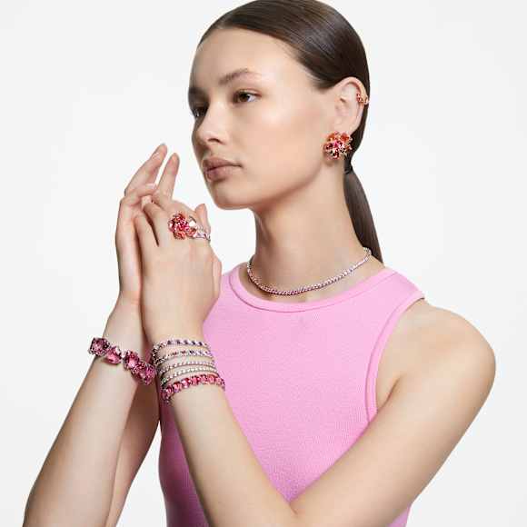 スワロフスキー　スタッドピアス　ピンクゴールド Idyllia スタッドピアス, フラワー, ピンク, ゴールドトーン・プレー