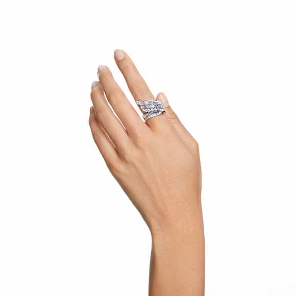 Hyperbola cocktail ring, Mixed cuts, White, Rhodium plated - Swarovski, 5652100