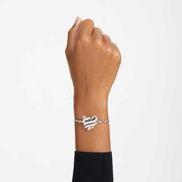 Volta bracelet, Heart, White, Rhodium plated - Swarovski, 5652789