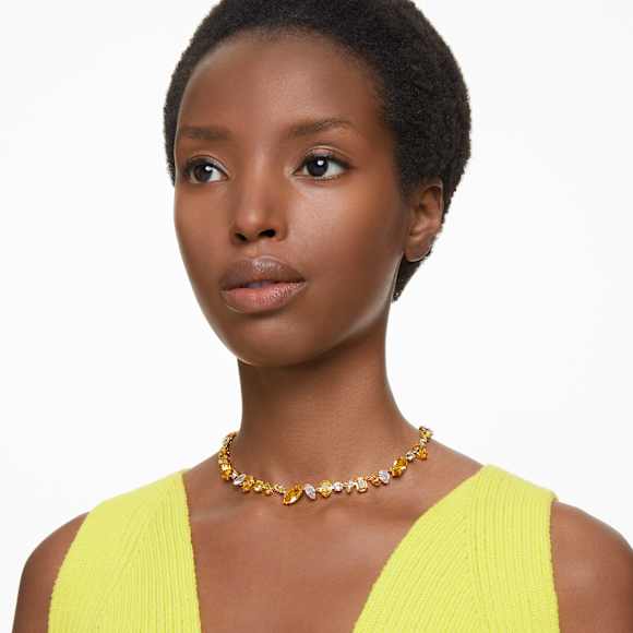 Colar Gema, Combinação de lapidações, Amarelo, Lacado a dourado - Swarovski, 5652800