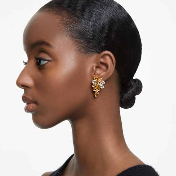 Gema drop earrings, Mixed cuts, Flower, Yellow, Gold-tone plated - Swarovski, 5652802