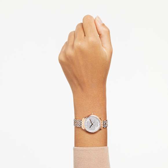 Attract watch, Swiss Made, Clover, Crystal bracelet, Rose gold tone, Rose gold-tone finish - Swarovski, 5653347