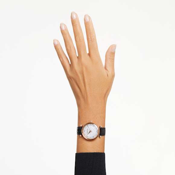 Crystalline Wonder horloge, Swiss Made, Lederen band, Zwart, Roségoudkleurige afwerking - Swarovski, 5653359