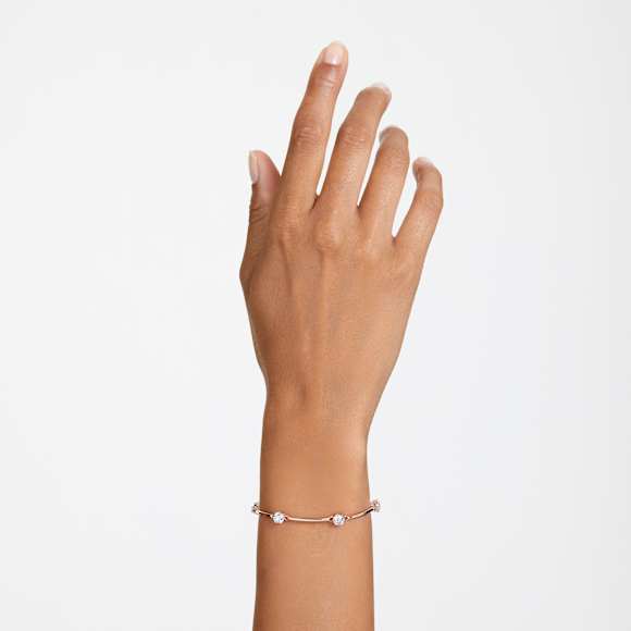Constella bangle, Round cut, White, Rose gold-tone plated - Swarovski, 5654495