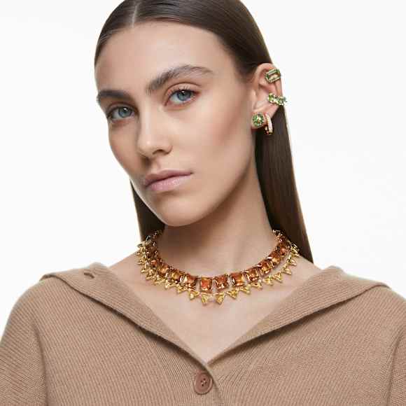 Uhani za pripenjanje Millenia, Kvadratni rez, Zeleni, PVD zlatega odtenka - Swarovski, 5654559
