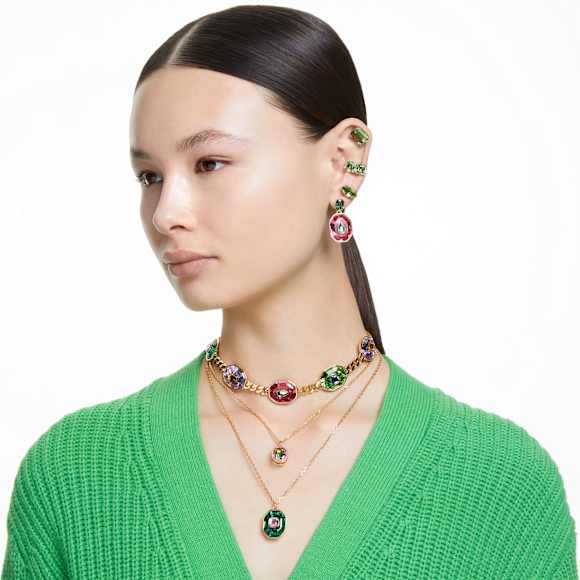 Millenia Ohrclips, Kissenschliff, Grün, Goldlegierungsschicht - Swarovski, 5654559