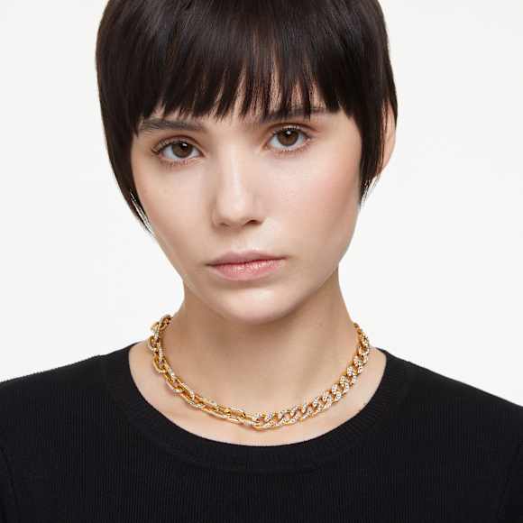 Dextera necklace, Mixed links, White, Gold-tone plated - Swarovski, 5655436
