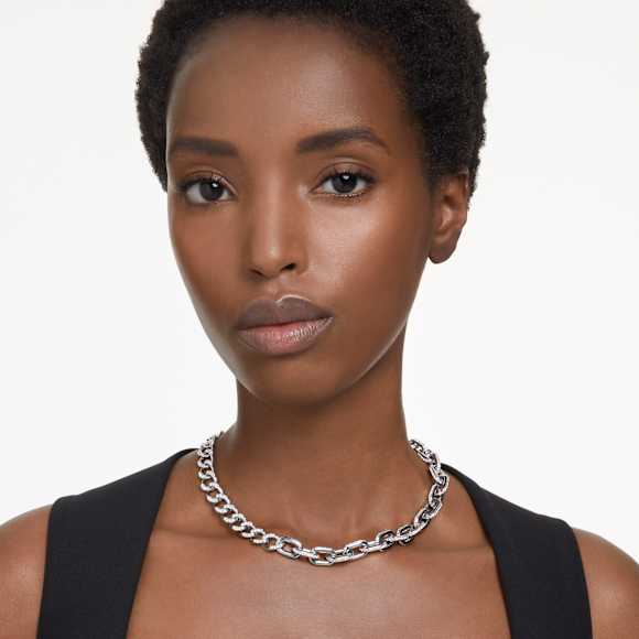 Dextera necklace, Mixed links, White, Rhodium plated - Swarovski, 5655437