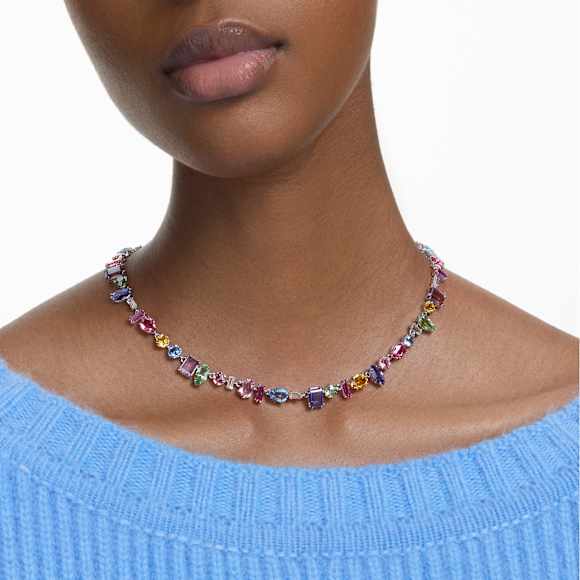 Gema necklace, Mixed cuts, Multicolored, Rhodium plated - Swarovski, 5656397