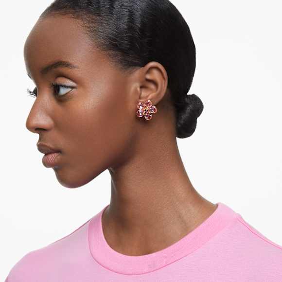 Florere stud earrings, Flower, Pink, 18K gold finish - Swarovski, 5656635