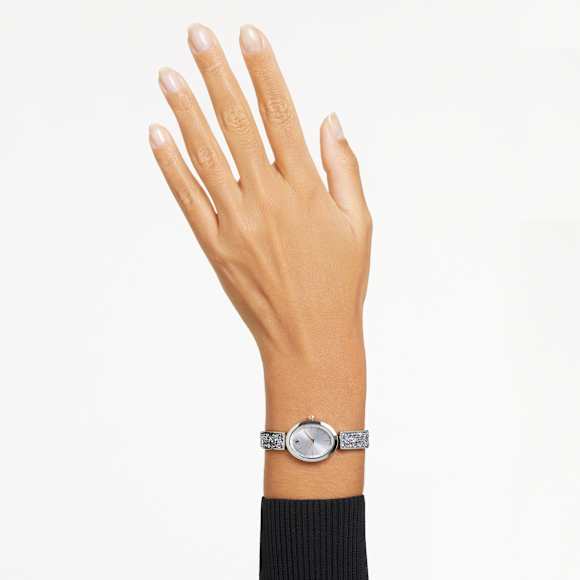 Crystal Rock Oval Klocka, Tillverkad i Schweiz, Kristallarmband, Vit, Rostfritt stål - Swarovski, 5656878